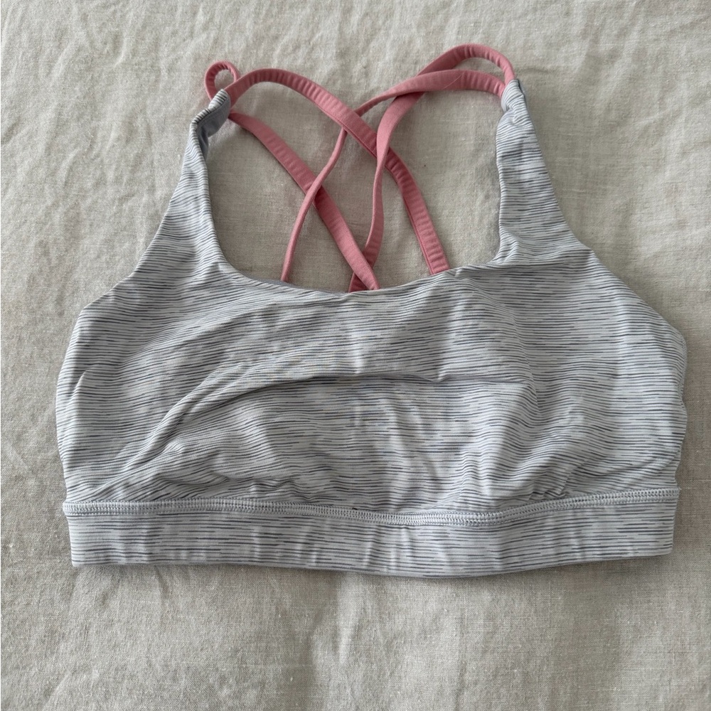 lululemon athletica Gray Striped Sports Bra with Pink Crisscross Straps